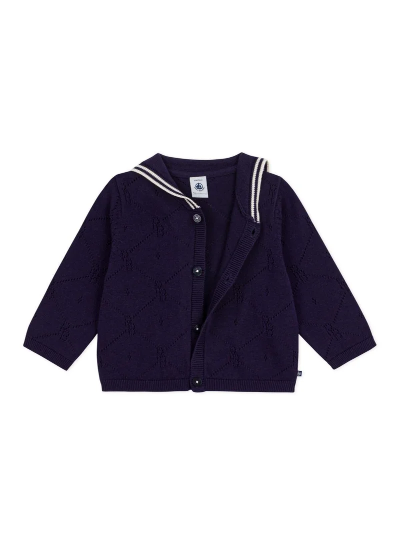بيتي باتو Babies' openwork cotton cardigan with a sailor collar